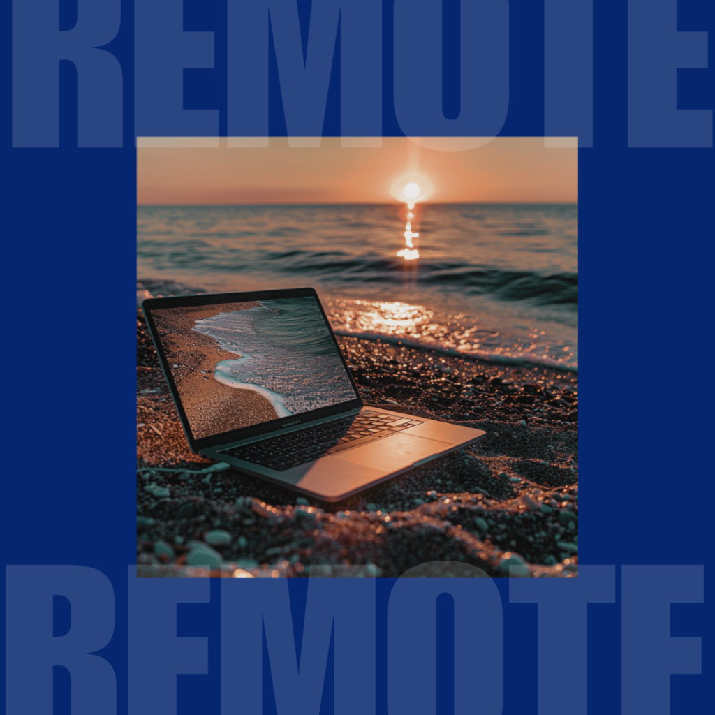 Laptop on the seaside .Metaphor of “an easy solution and a guide to selecting employees”